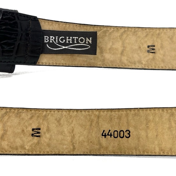Vintage Brighton Belt Size XS/S Black Crock Embossed Leather Chunky Gold Buckle - Picture 7 of 11